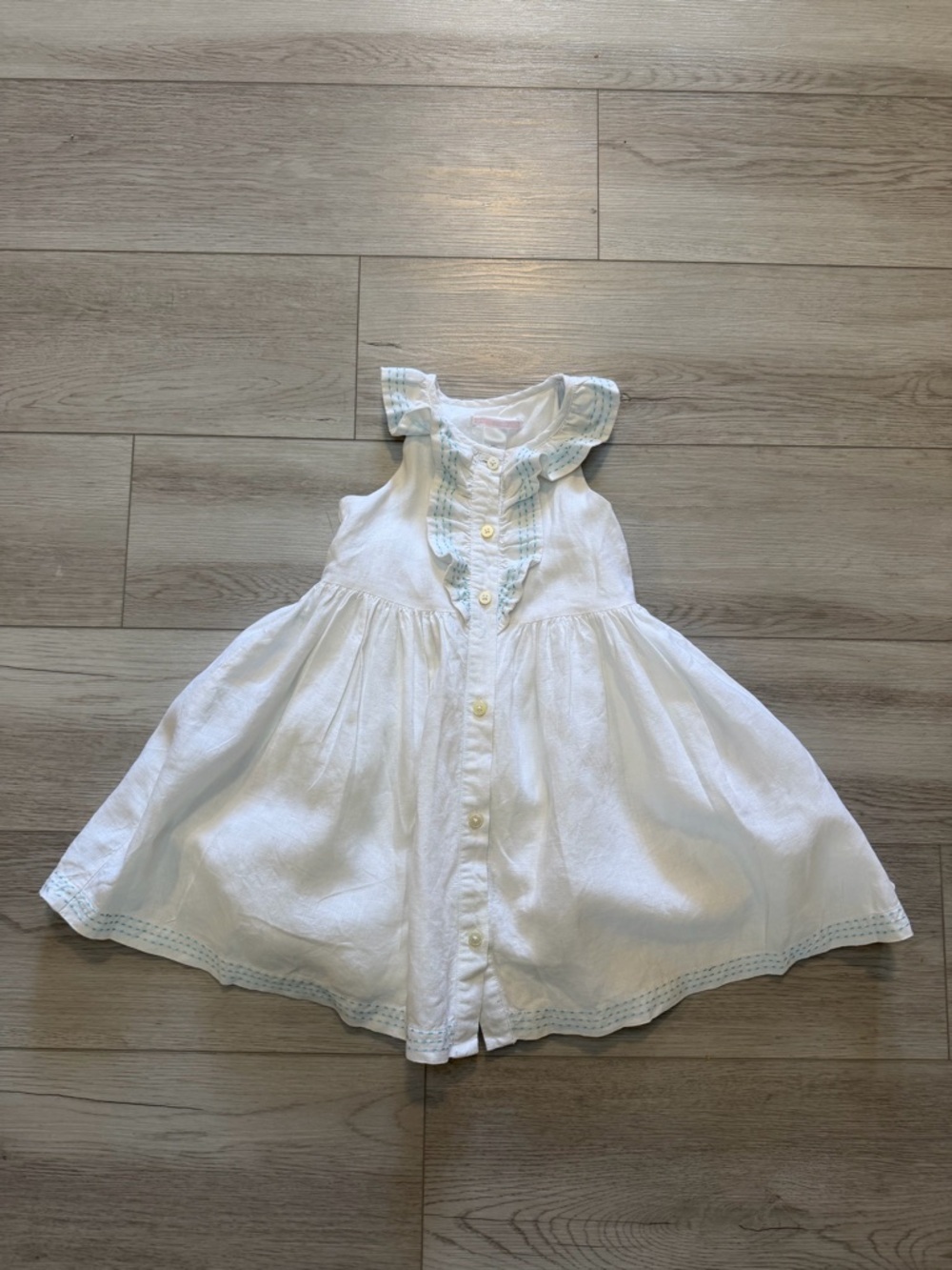 Janie And Jack Pickstitched Linen Dress Sz 2 2T White Ruffle Photo Shoot Classic